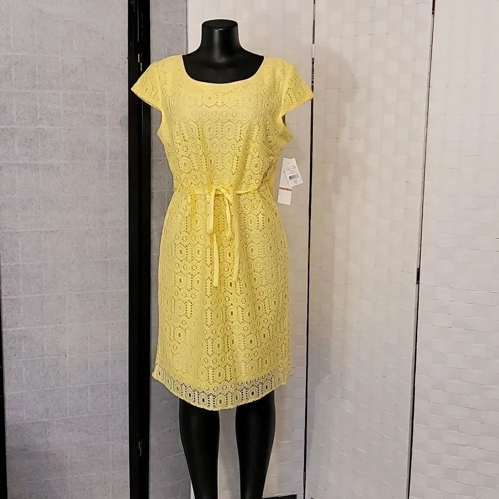 BRAND NEW R&K HIDDEN ZIPPER CLOSURE ROUND NECKLINE SHEATH LACE DRESS - Picture 4 of 15
